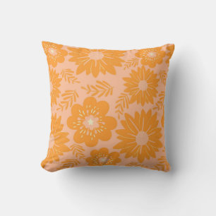 Retro  Oranje Perzik Fuzz bloemmotief Kussen