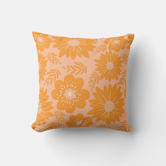 Retro  Oranje Perzik Fuzz bloemmotief Kussen (Voorkant)