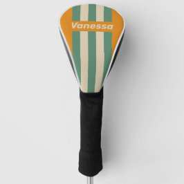 Retro Oranje Pin Strepen met Naam Golfheadcover