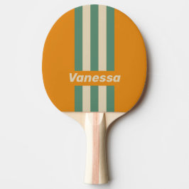 Retro Oranje Pin Strepen met Naam Tafeltennisbatje