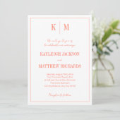 Retro Oranje Rode Monogram Elegante Trouw Kaart (Staand voorkant)