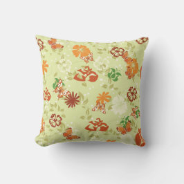 Retro Oranje Rode Vlinders Bloemen Sierkussen