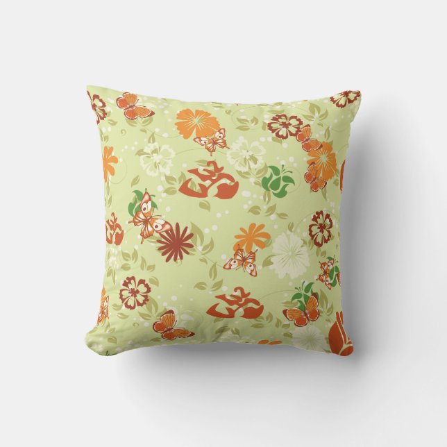 Retro Oranje Rode Vlinders Bloemen Sierkussen (Voorkant)