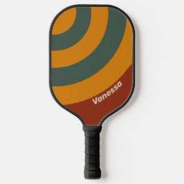 Retro Oranje Roest Cirkel Streep met Naam Augurk Pickleball Paddle