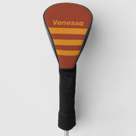 Retro Oranje Roest Drie Strepen met Naam Golfheadcover
