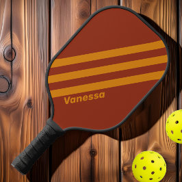 Retro Oranje Roest Drie Strepen met Naam Pickleball Paddle