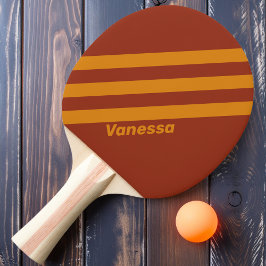 Retro Oranje Roest Drie Strepen met Naam Tafeltennisbatje
