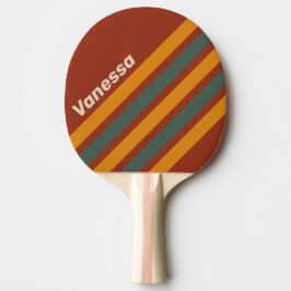 Retro Oranje Roest Hoekige Strepen met Naam Tafeltennisbatje