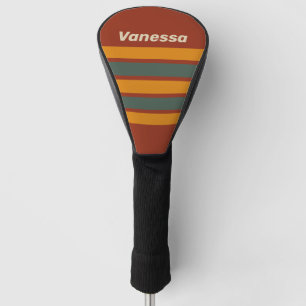 Retro Oranje Roest over Strepen met Naam Golfheadcover