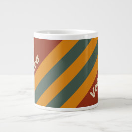 Retro Oranje Roest Strepen met Naam Grote Koffiekop