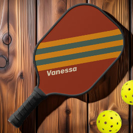 Retro Oranje Roest Strepen met Naam Pickleball Paddle