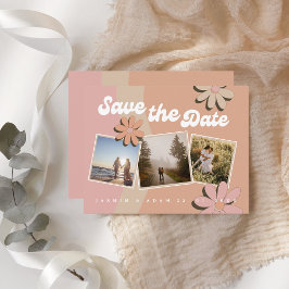 Retro Oranje roze foto Weddenschap Opslaan Datum Aankondiging