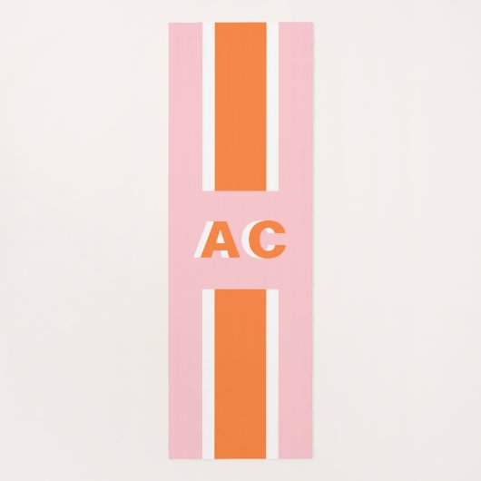 Retro Oranje roze Girl Cute Monogram Yogamat (Achterkant)