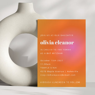 Retro Oranje Roze Gradiënt Formele Bat Mitzvah Kaart