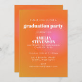 Retro Oranje roze gradiënt Unieke GraduPartij Kaart (Voorkant / Achterkant)