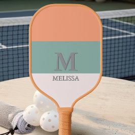 Retro Oranje Roze Groen Strepen Persoonlijke Naam  Pickleball Paddle