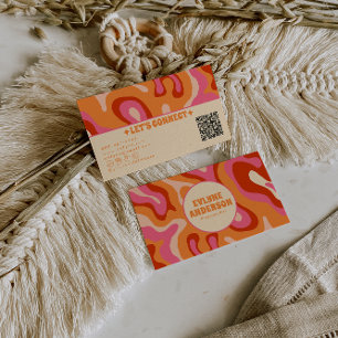 Retro Oranje Roze QR Code Groovy Trendy Kleurrijk Visitekaartje