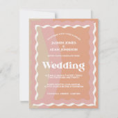 Retro Oranje roze roovy Wavy Lines Wedding Invite (Voorkant)