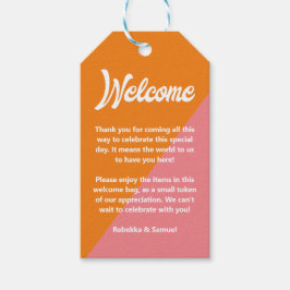 Retro Oranje roze welkomstcadeau voor zakdoekje br Cadeaulabel