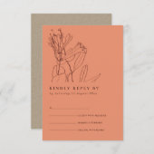 RETRO ORANJE RUST LINE DRAADLOOS WEDDING RSVP INFORMATIEKAARTJE (Voorkant / Achterkant)