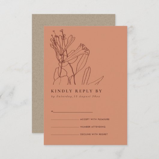 RETRO ORANJE RUST LINE DRAADLOOS WEDDING RSVP INFORMATIEKAARTJE (Voorkant / Achterkant)