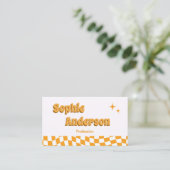Retro Oranje Schaakbord met QR-code Visitekaartje (Staand voorkant)