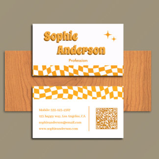 Retro Oranje Schaakbord met QR-code Visitekaartje