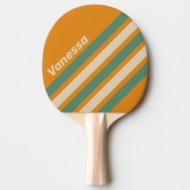 Retro Oranje Schuine Strepen met Naam Tafeltennisbatje