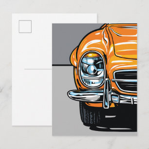 Retro Oranje Sportauto Front Pop Art Illustratie Briefkaart