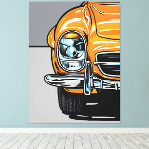 Retro Oranje Sportauto Front Pop Art Illustratie Canvas Afdruk