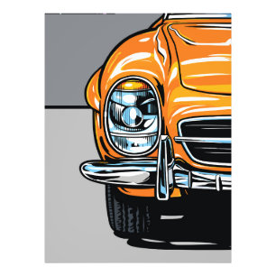 Retro Oranje Sportauto Front Pop Art Illustratie Foto Afdruk