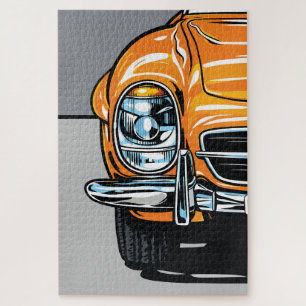 Retro Oranje Sportauto Front Pop Art Illustratie Legpuzzel