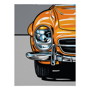 Retro Oranje Sportauto Front Pop Art Illustratie Perfect Poster