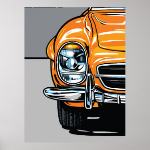 Retro Oranje Sportauto Front Pop Art Illustratie Poster