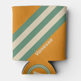 Retro oranje strepen met naam blikjeskoeler