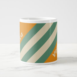 Retro Oranje Strepen met Naam Grote Koffiekop