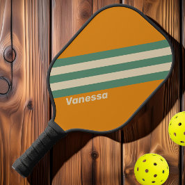 Retro Oranje Strepen met Naam Pickleball Paddle