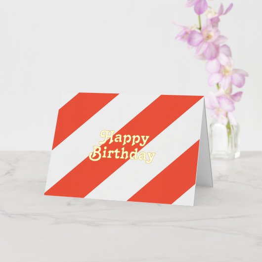 Retro  Oranje strips Happy Birthday Folie Wenskaart (Orchidee)