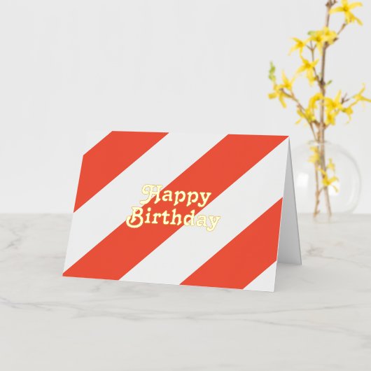 Retro Oranje strips Happy Birthday Folie Wenskaart (Gele Bloem)