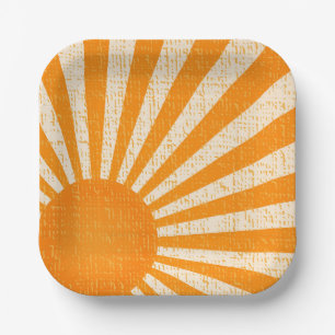 Retro Oranje Sun I  Sunrise I Boho Sunshine Papieren Bordje