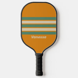 Retro Oranje Toegang Strepen met Naam Pickleball Paddle