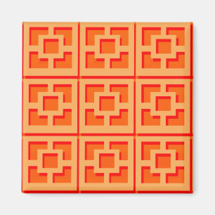 Retro Oranje Trellis 2 Inch Square Magnet
