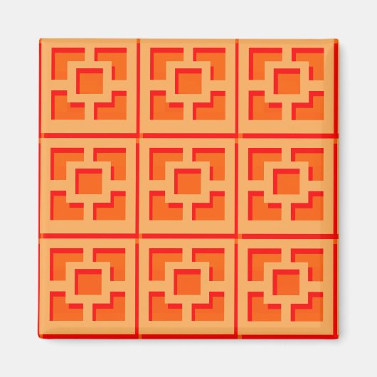 Retro Oranje Trellis 2 Inch Square Magnet (Voorkant)