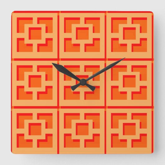 Retro Oranje Trellis Acrylwand Vierkante Klok (Voorkant)