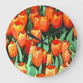 Retro Oranje Tulpen Grote Klok