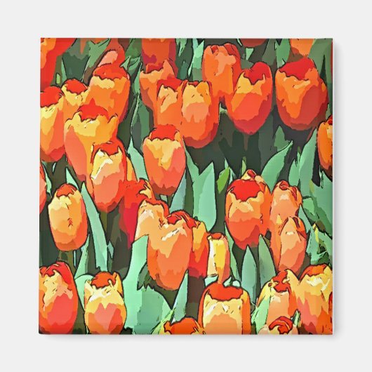 Retro Oranje Tulpen Magneet (Voorkant)