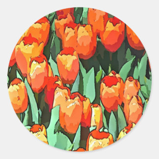 Retro Oranje Tulpen Ronde Sticker