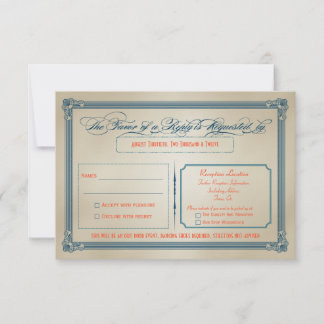 Retro Oranje, Turquoise & Blauw Doe-het-zelf Huwel RSVP Kaartje