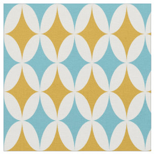 Retro Oranje Turquoise Blue Diamonds MidCentury Stof