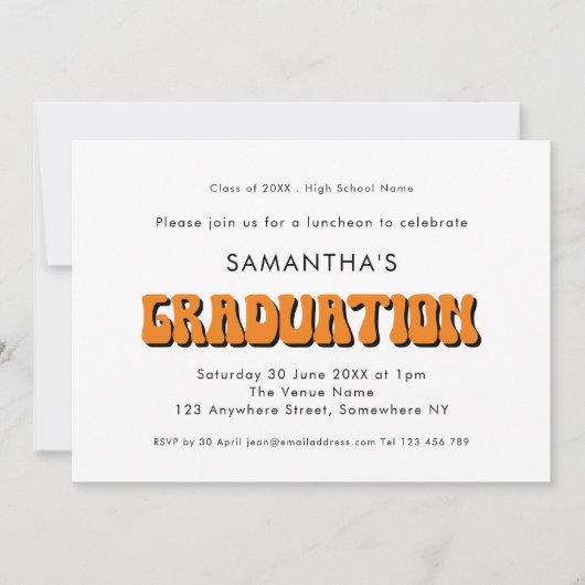 Retro  Oranje Typografie GraduPartij Kaart (Voorkant)
